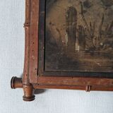 Antique Asian decorative triptych mirror with chain wall decoration in wood.