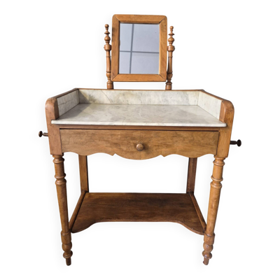 Ancienne Table de toilette Coiffeuse marbre et bois massif avec miroir