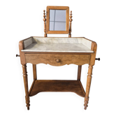 Ancienne Table de toilette Coiffeuse marbre et bois massif avec miroir
