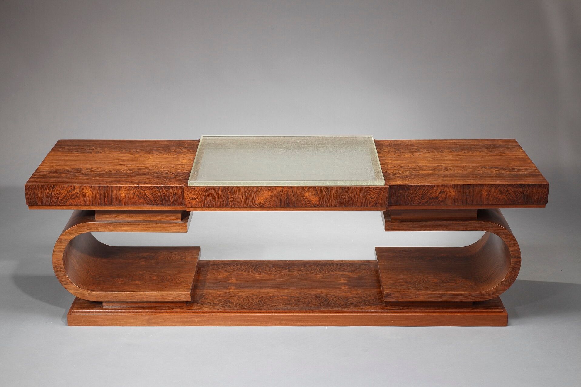 Table basse art déco en palissandre et verre