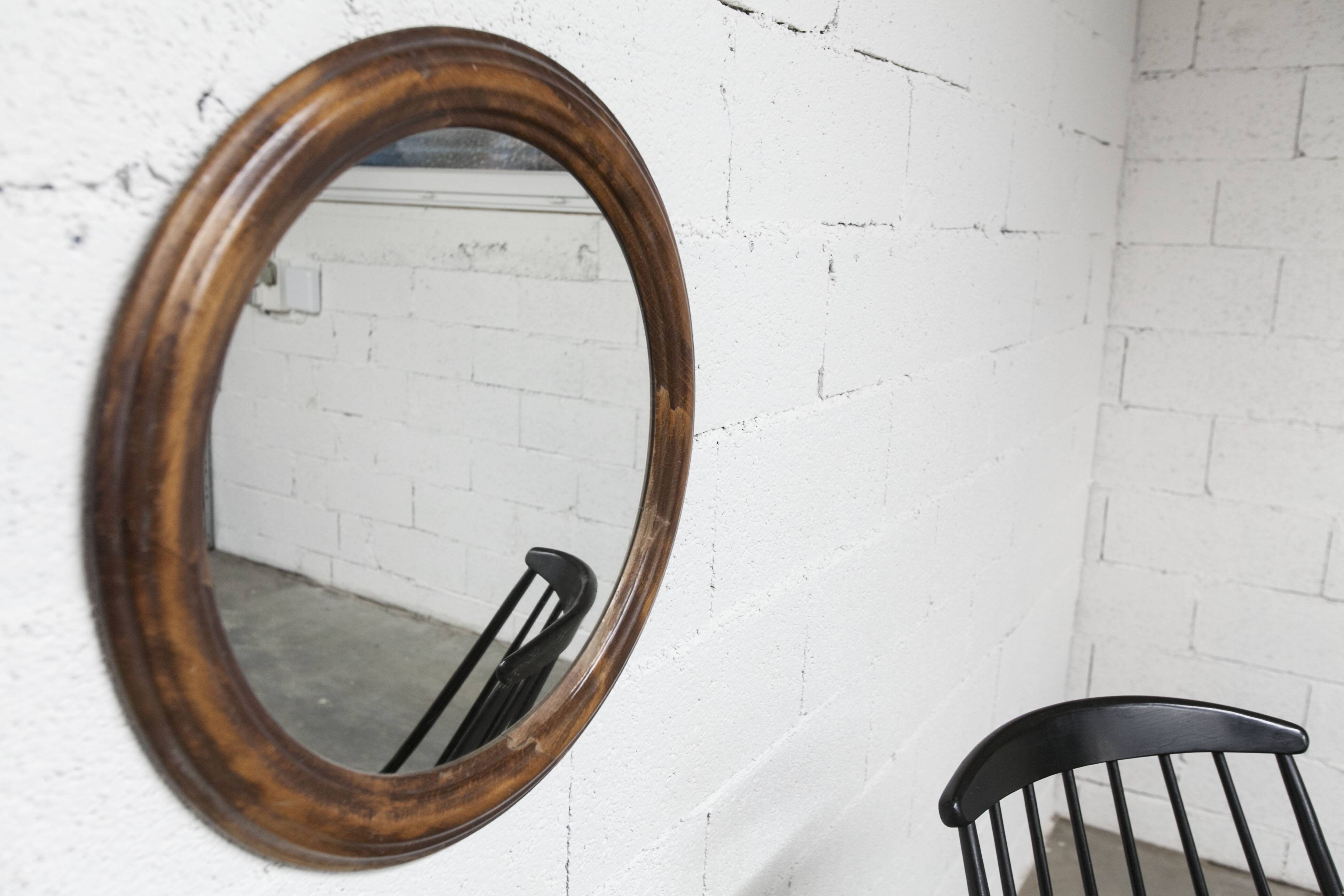 Round mirror, 1930s, wood, 58cm diameter