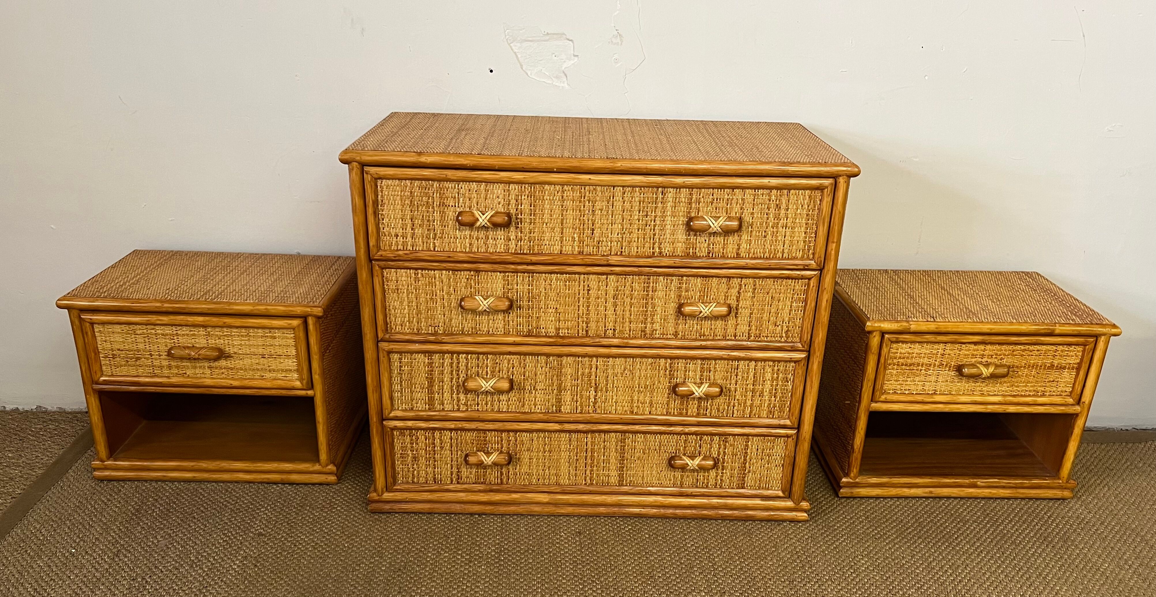 Dresser and rattan bedside tables