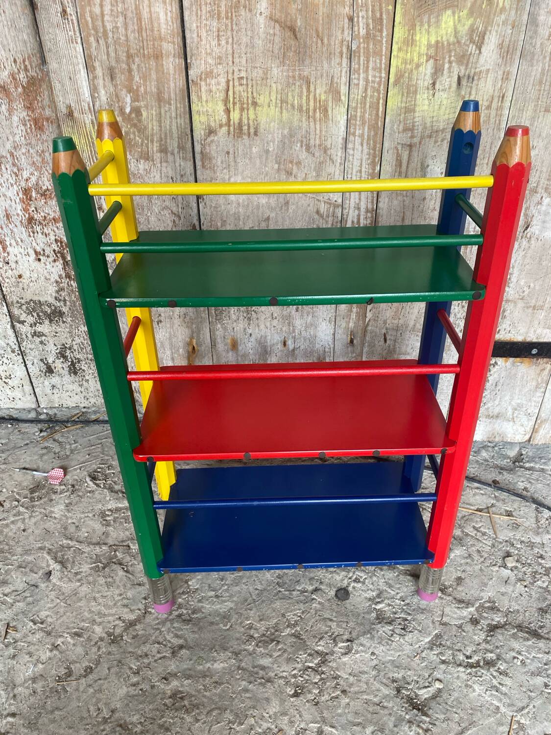 Vintage Coloured Wood Shelf Pencil Design PIERRE SALA Antique Furniture #D