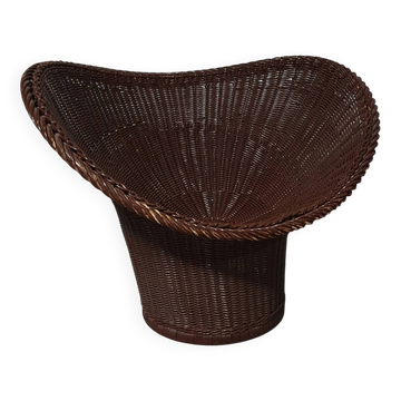 Authentic, very rare wicker chair, model E20 designed in 1957 by Egon Eiermann and produced by Heinrich Murmann. With traces of use.