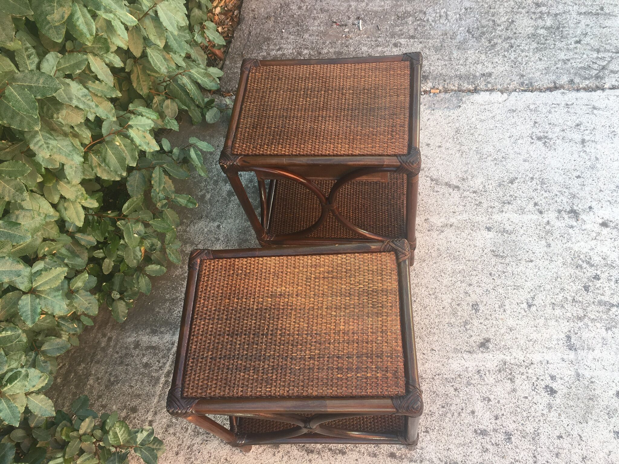 Pair of rattan bedside tables