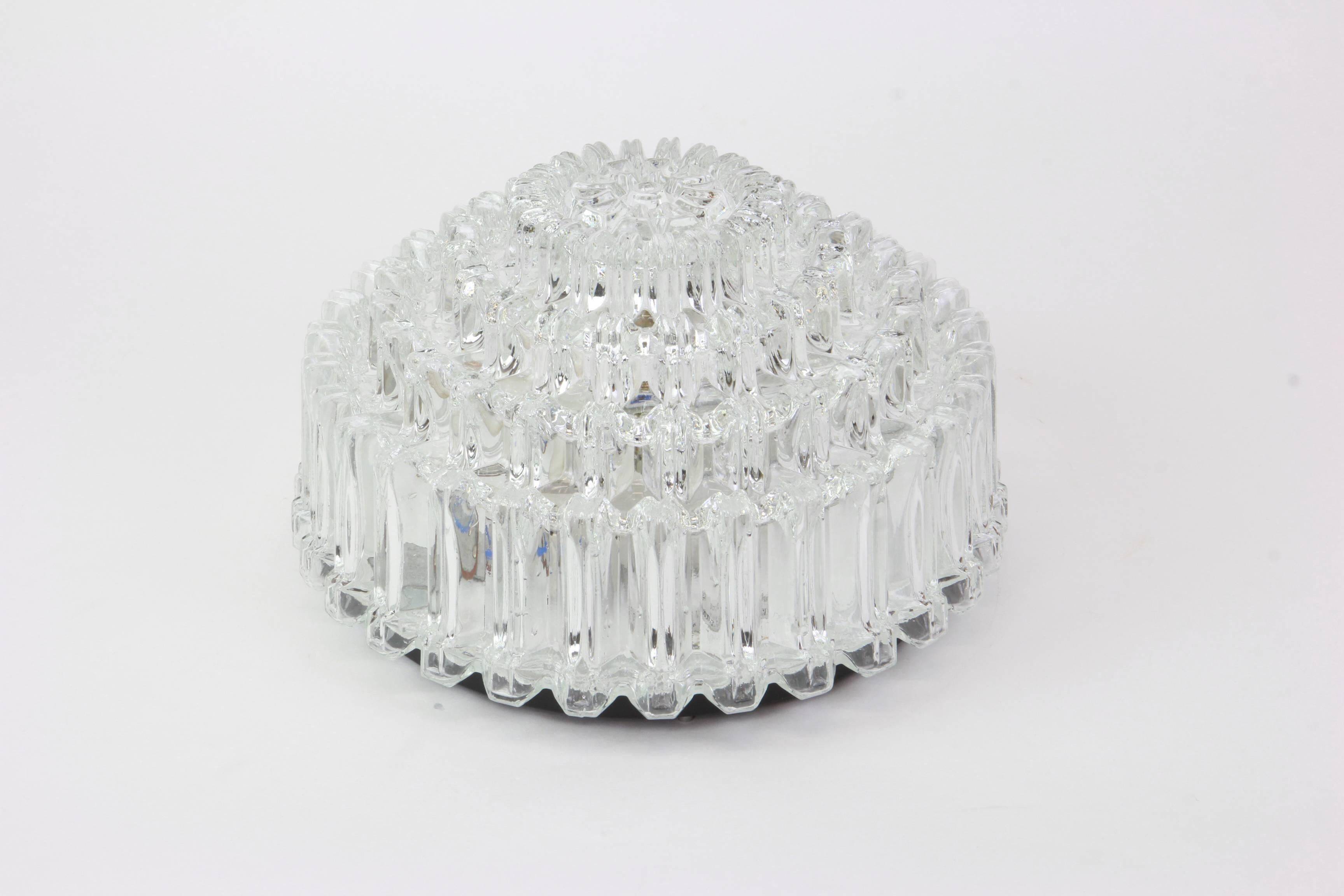 Round textured glass ceiling light by Limburg, Germany, 1970s.