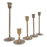 Set of 5 Scandinavian brass candlesticks 1960