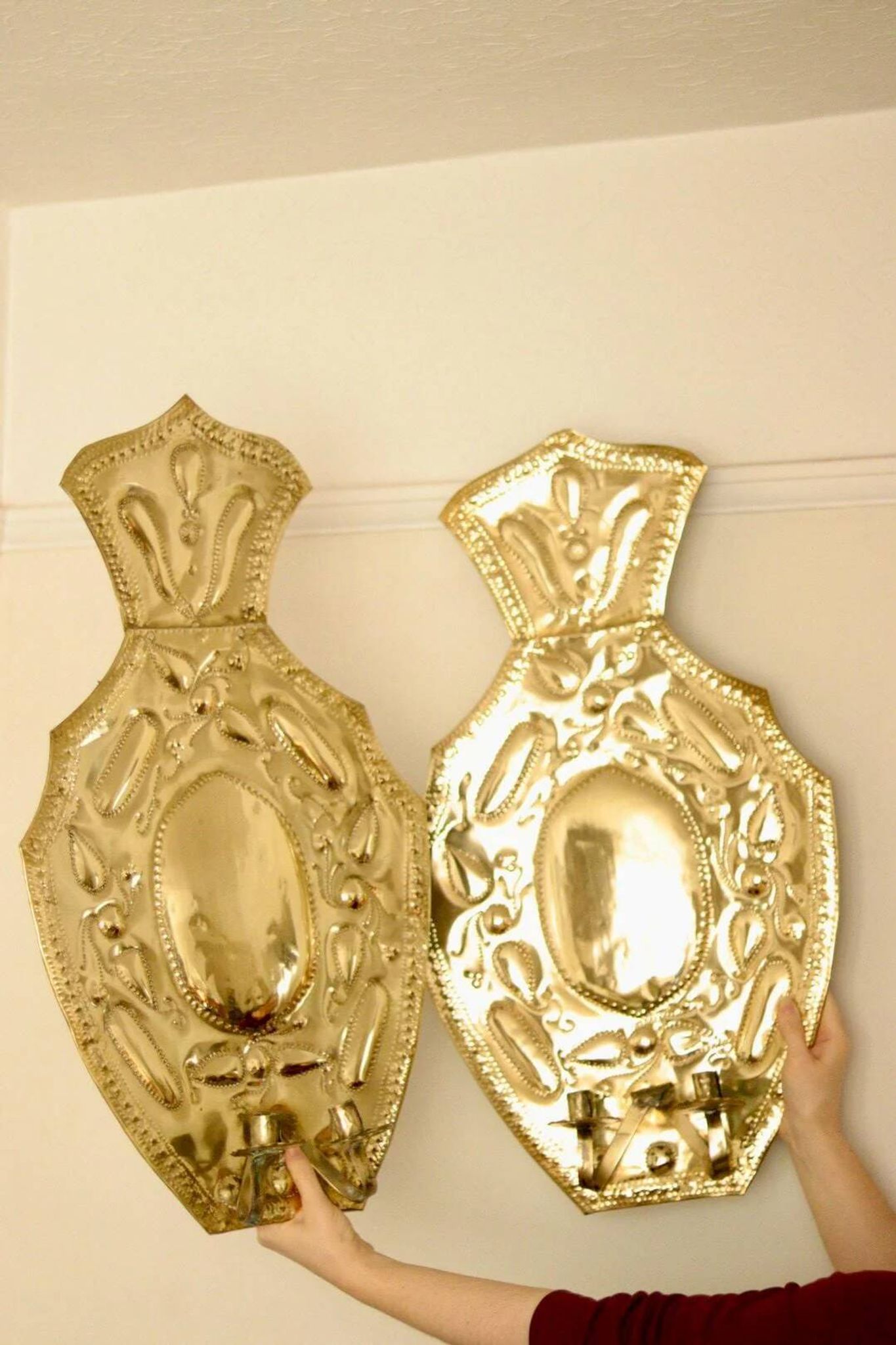 Pair of large baroque style mid-century Swedish brass sconces
