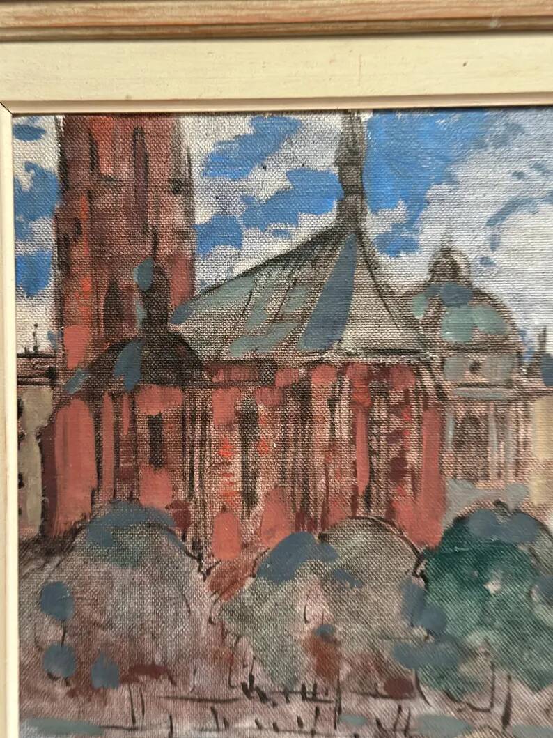 Original Swedish Oil on Panel – “Castle Behind Trees” by K. Gustaf Strandgers – Signed – Vintage & Framed