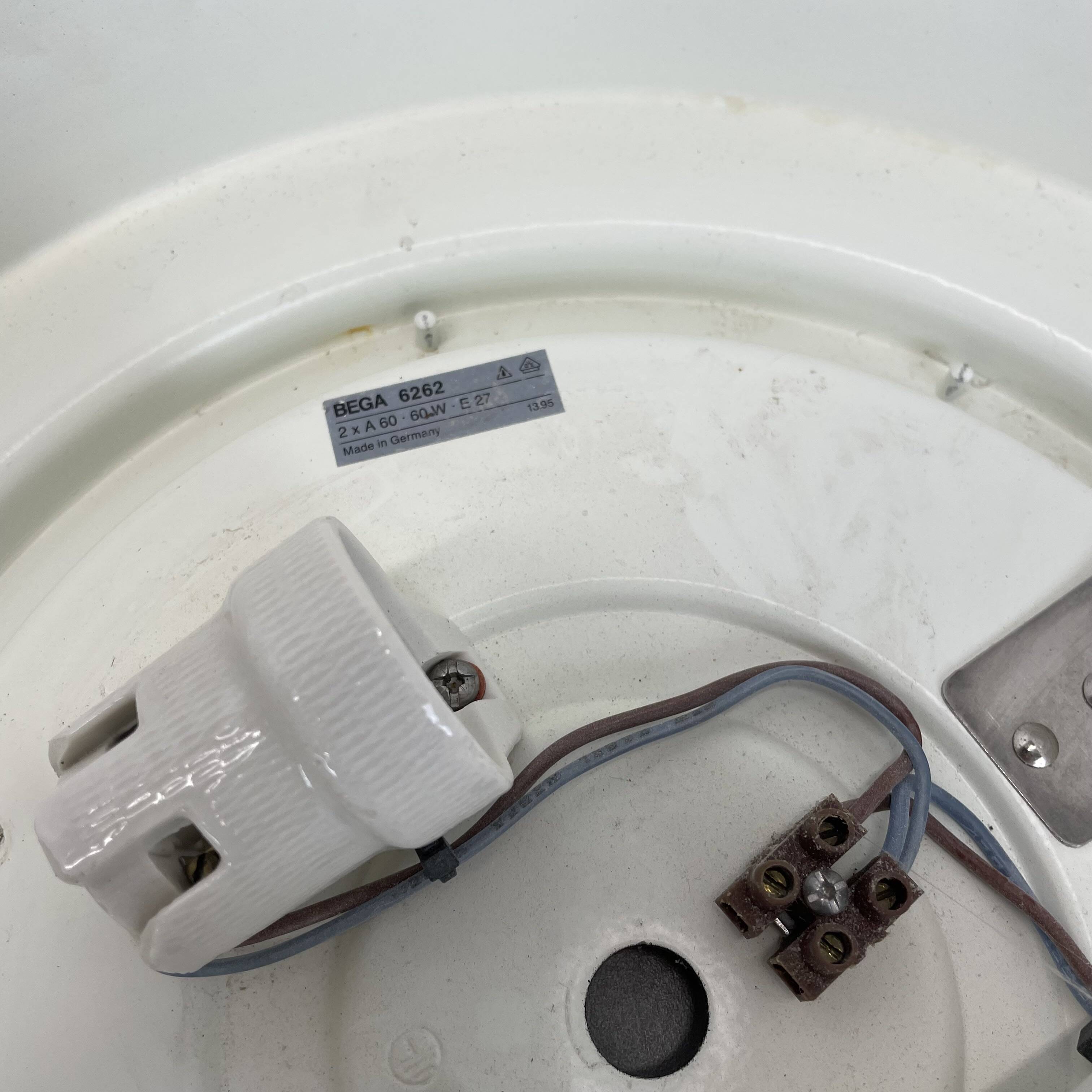 Minimalist  metal and glass flushmount wall light by bega lights, germany, 1980s