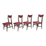 Set of Four Vintage Ebonized Beech and Crimson Skai Dining Chairs, Italy