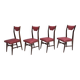 Set of Four Vintage Ebonized Beech and Crimson Skai Dining Chairs, Italy