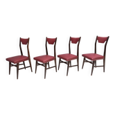 Ensemble de quatre chaises de salle à manger vintage en hêtre noirci et skaï cramoisi, Italie