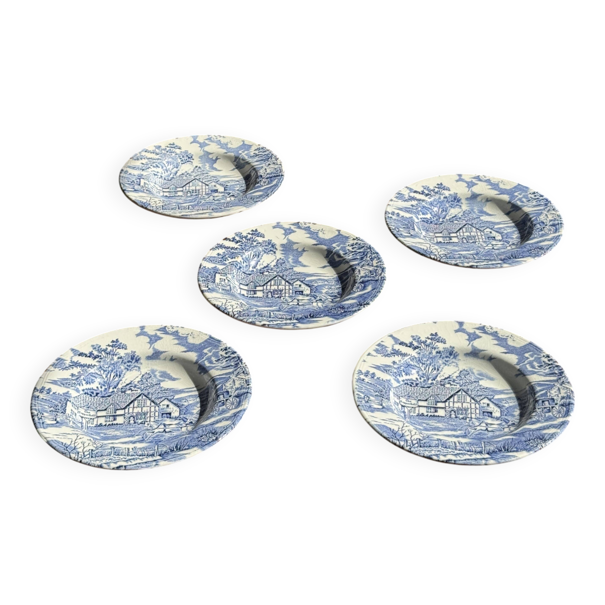 Lot de 5 assiettes anglaises bleues D23