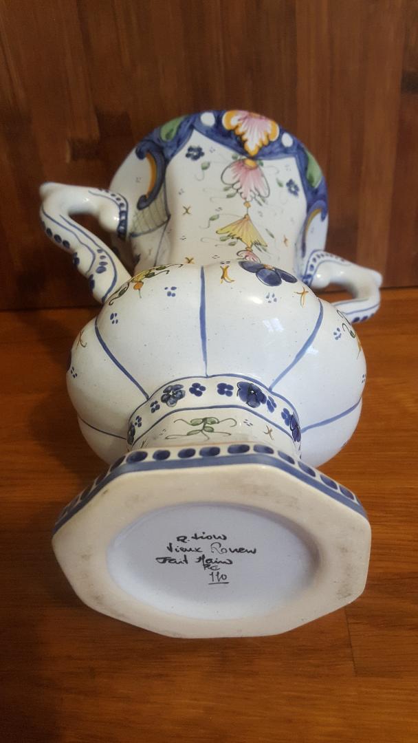 Medici vase in old Rouen earthenware signed R Tion handmade