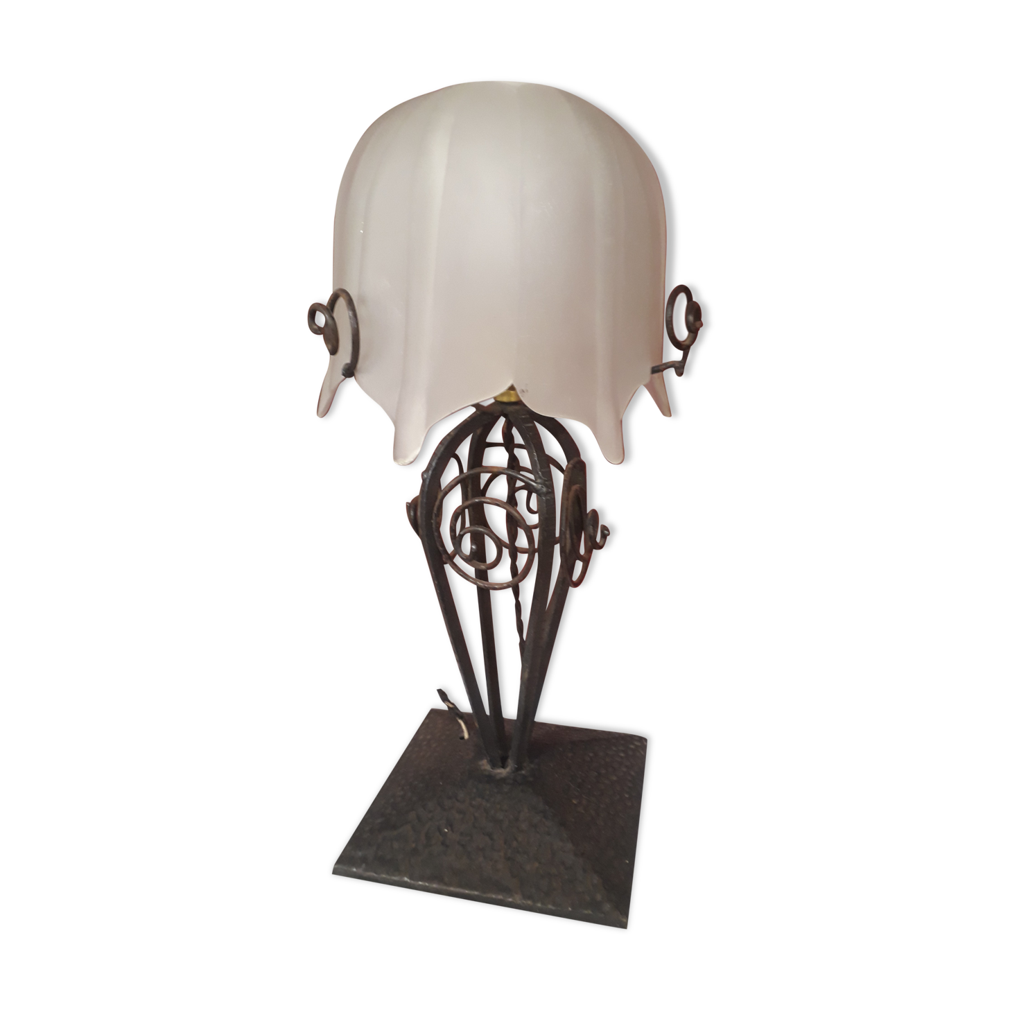 Art nouveau lamp / art deco wrought iron glass paste Degué ERA daum,muller