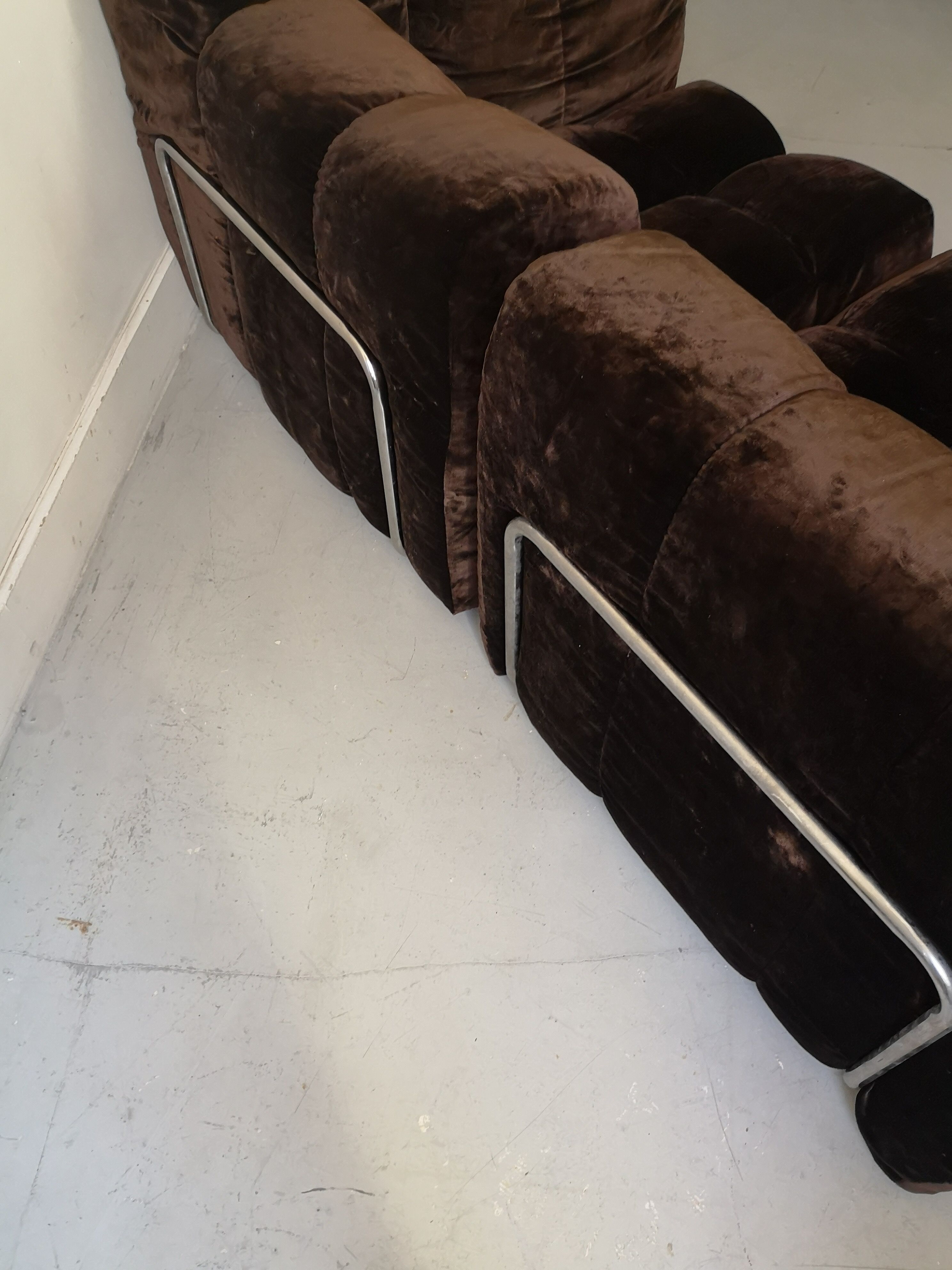 Modular sofa metal and velvet design 1970