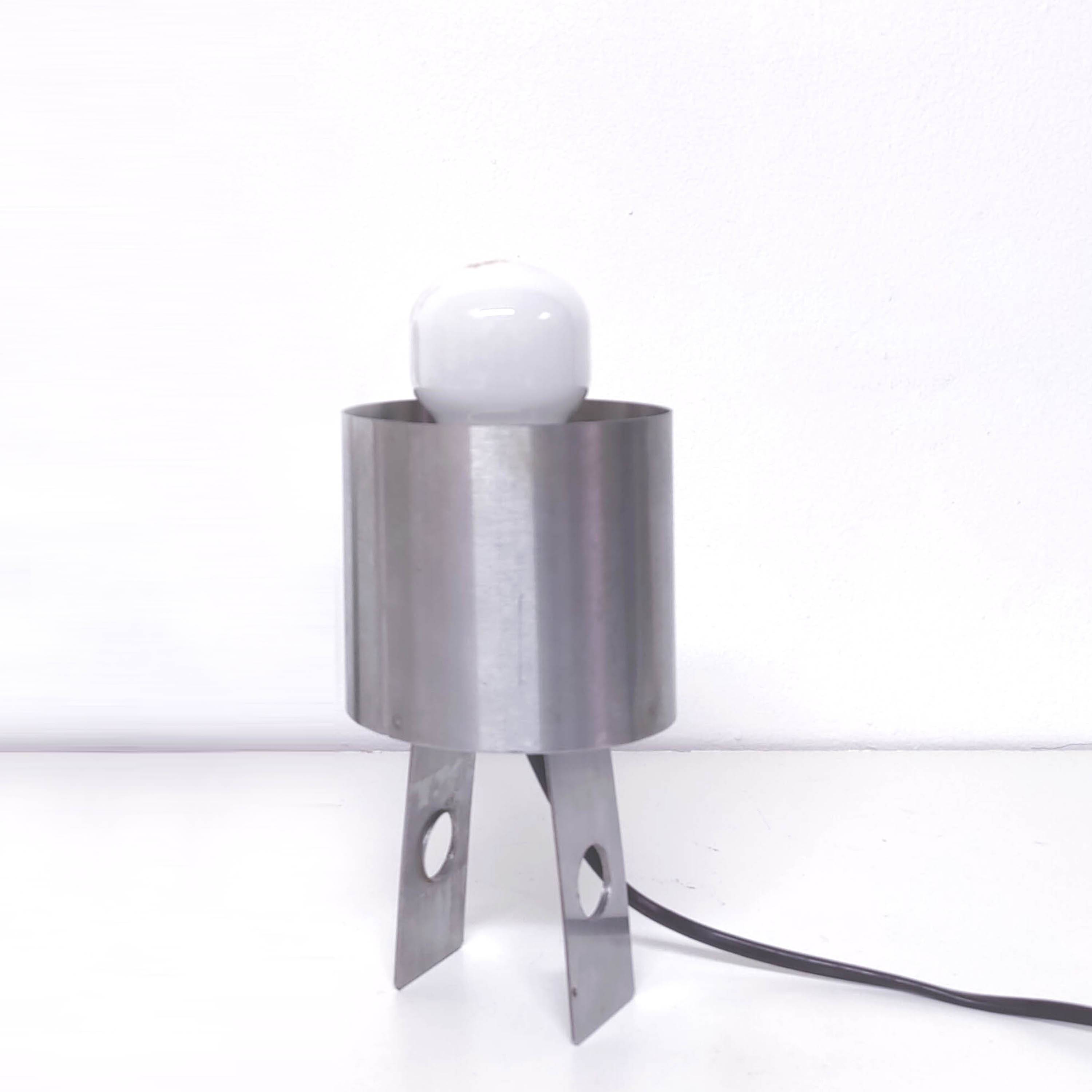 70s stainless steel table lamp geometric shapes