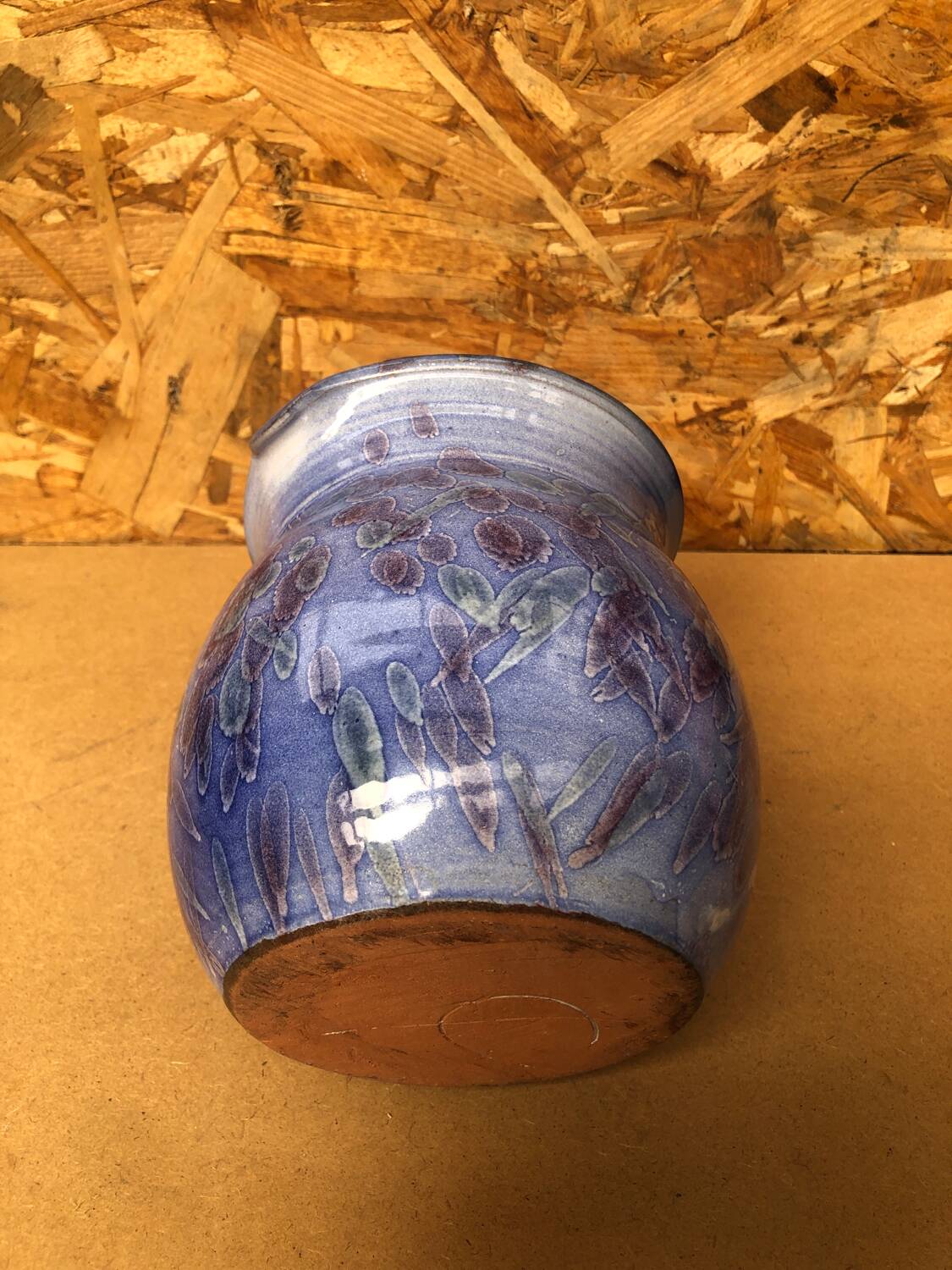 Old Vintage Blue Enamelled Terracotta Carafe Refresher Pitcher