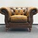 Fauteuil Chesterfield vintage en cuir marron