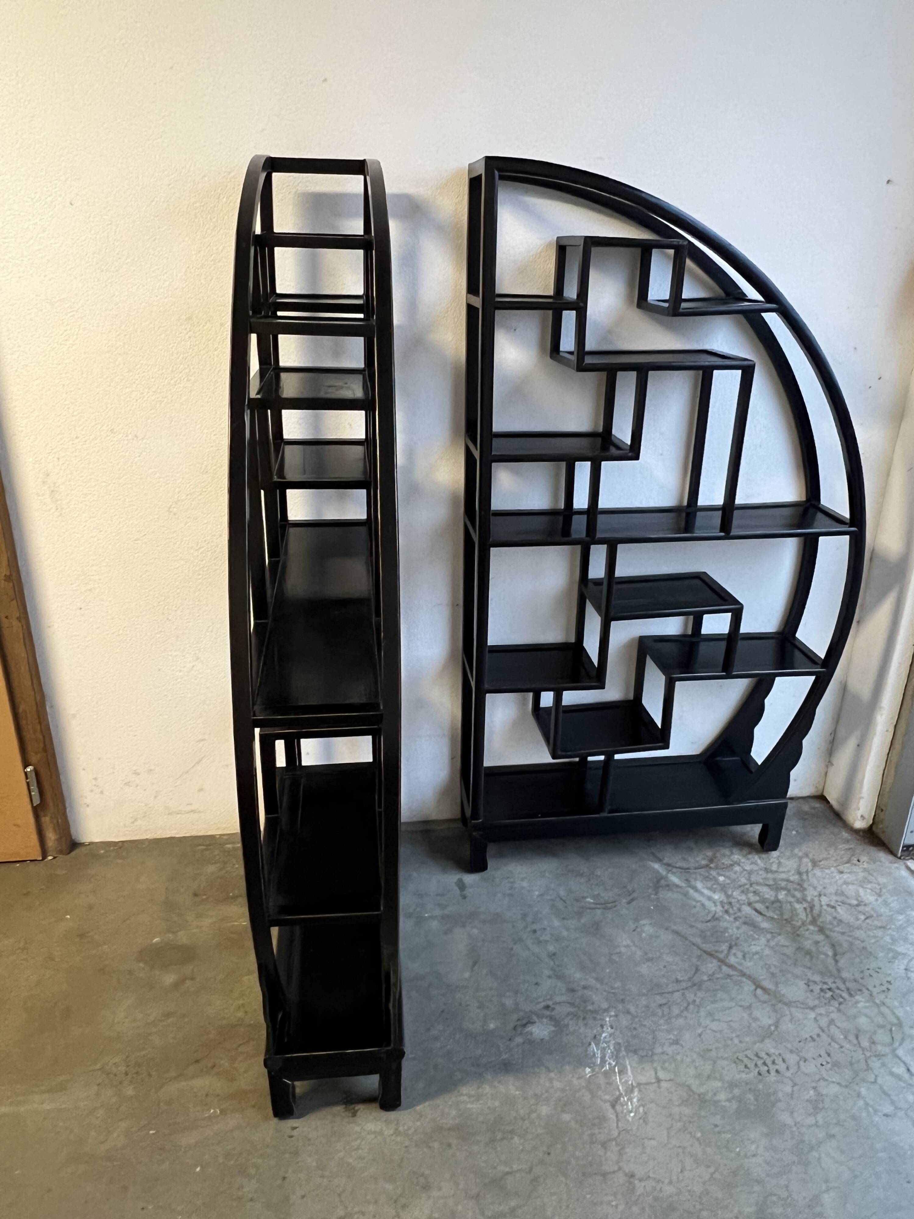 Vintage Black Circular Asian-Inspired Shelf Étagère, 2 parts