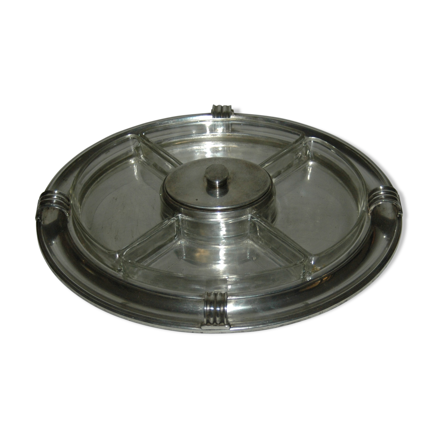 Platter appetizer art-deco Christofle Gallia silver metal