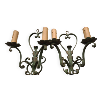 Pair of 50s Wrought Iron Patinated Wall Lights