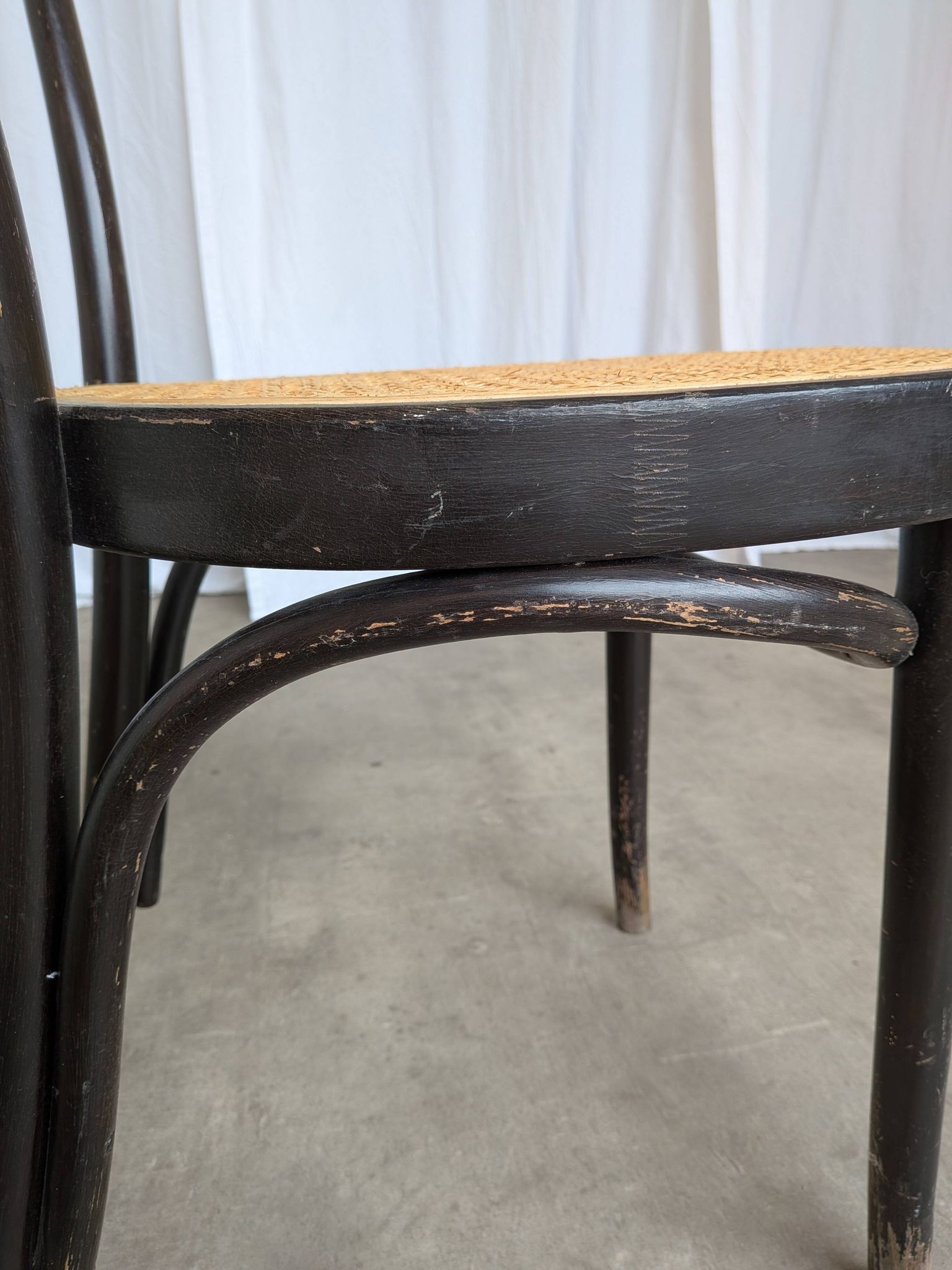 Vintage Bentwood Dining Chair: Black Thonet Style Cane Seat