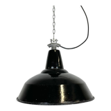 Industrial Black Enamel Factory Lamp with Cast Iron Top, 1960s