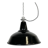 Industrial Black Enamel Factory Lamp with Cast Iron Top, 1960s