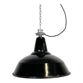 Industrial Black Enamel Factory Lamp with Cast Iron Top, 1960s