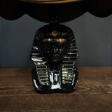 Black ceramic sphinx or pharaoh lamp 1980 brown lampshade