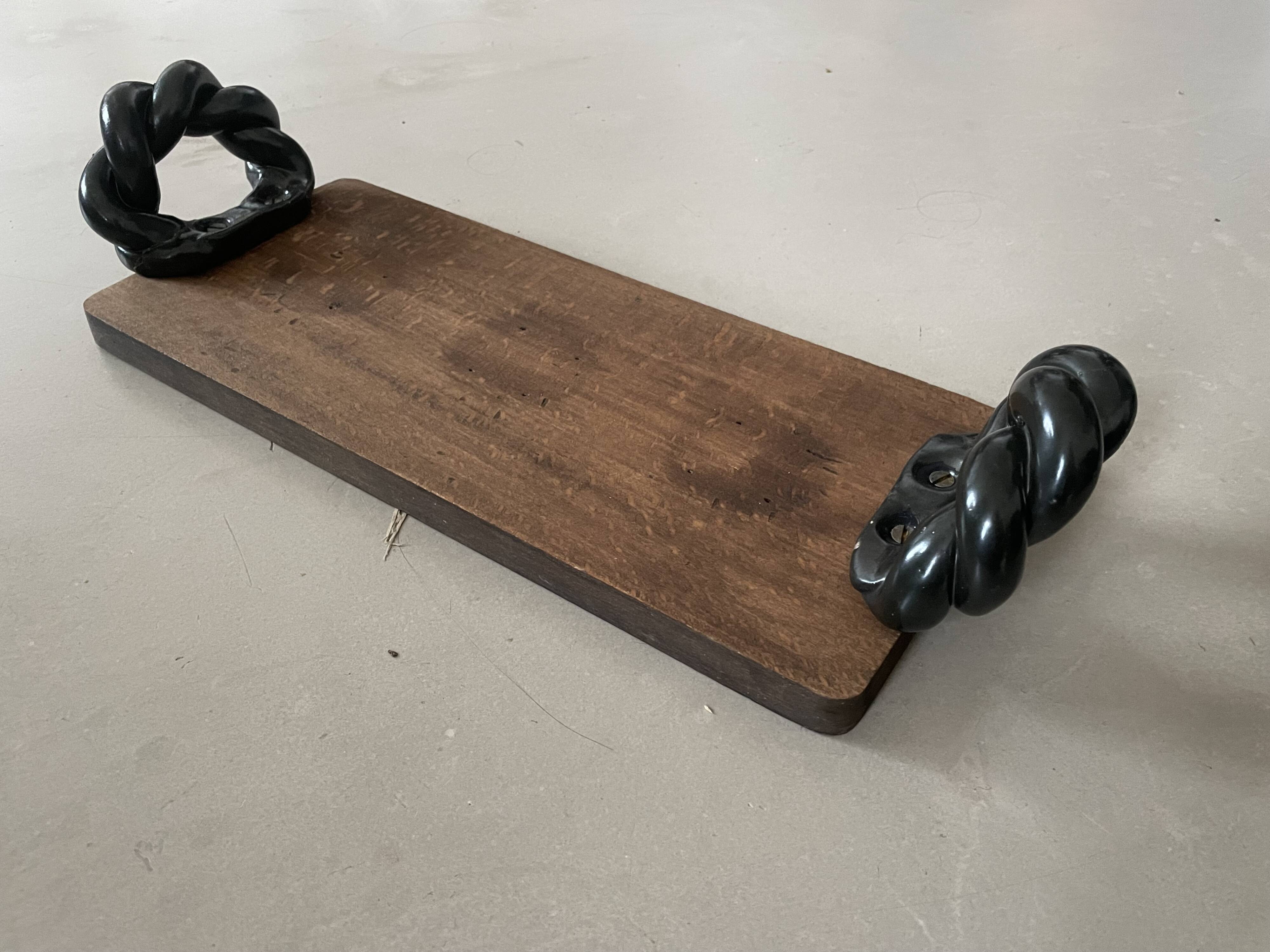 Vintage wooden and ceramic tray