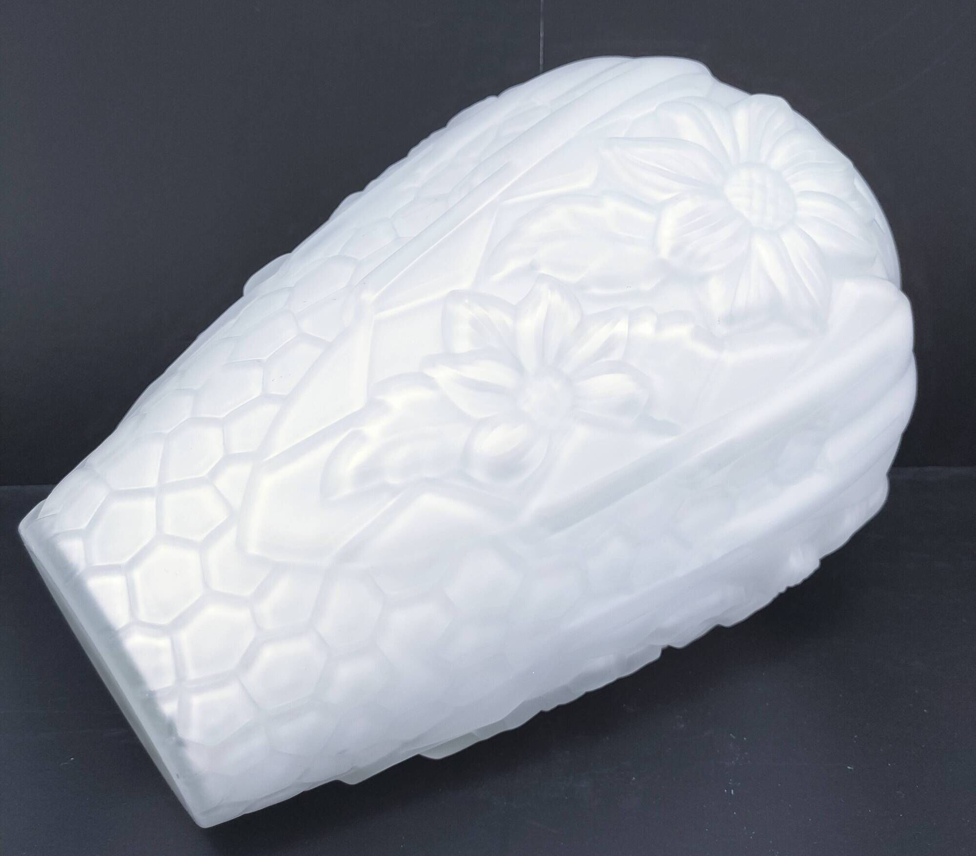 Large art deco glass vase with French floral decor H. 29.5 cm