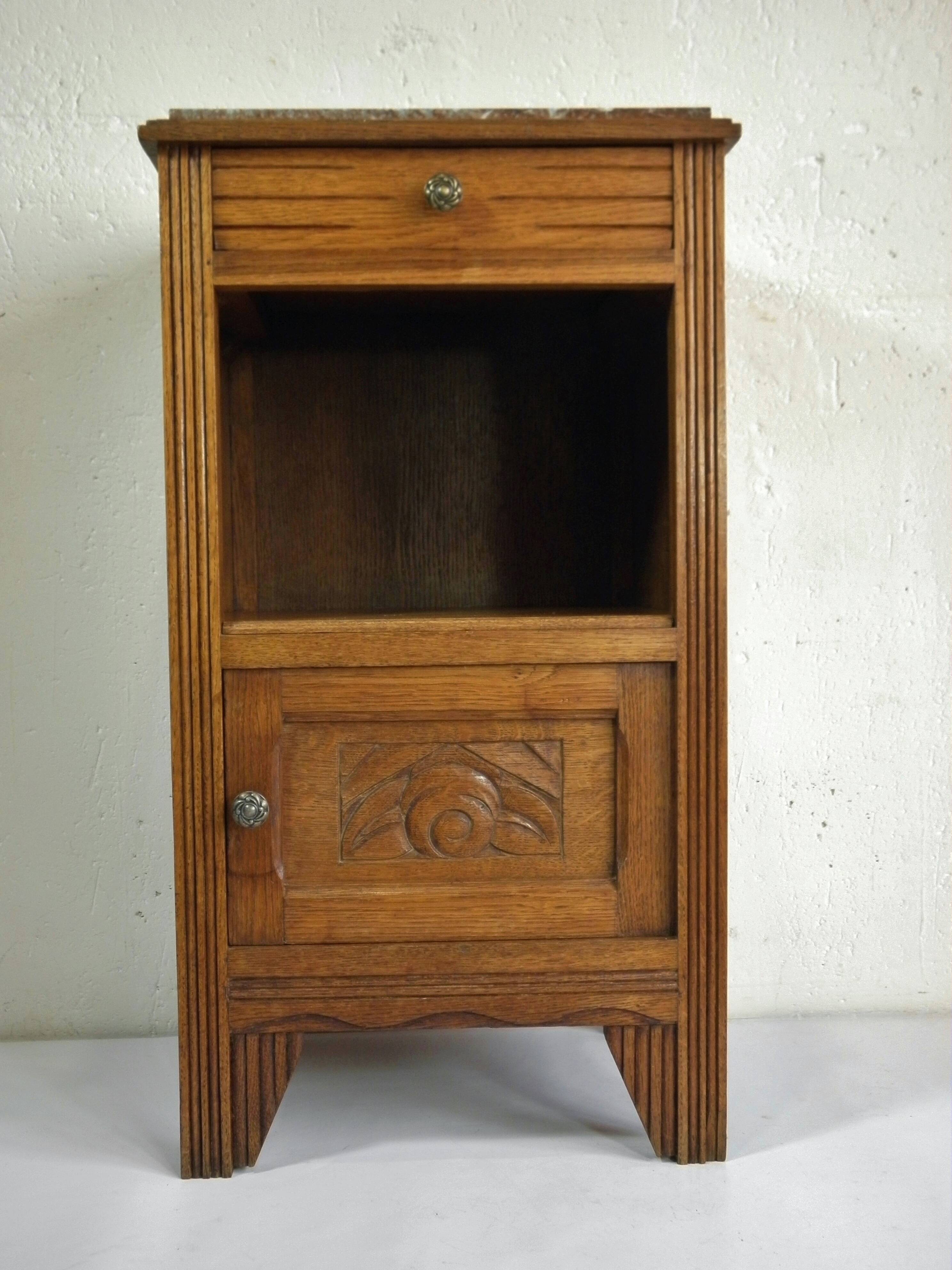 ART DECO OAK AND MARBLE BEDSIDE TABLE