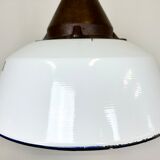 Industrial White Enamel and Cast Iron Pendant Light, 1960s