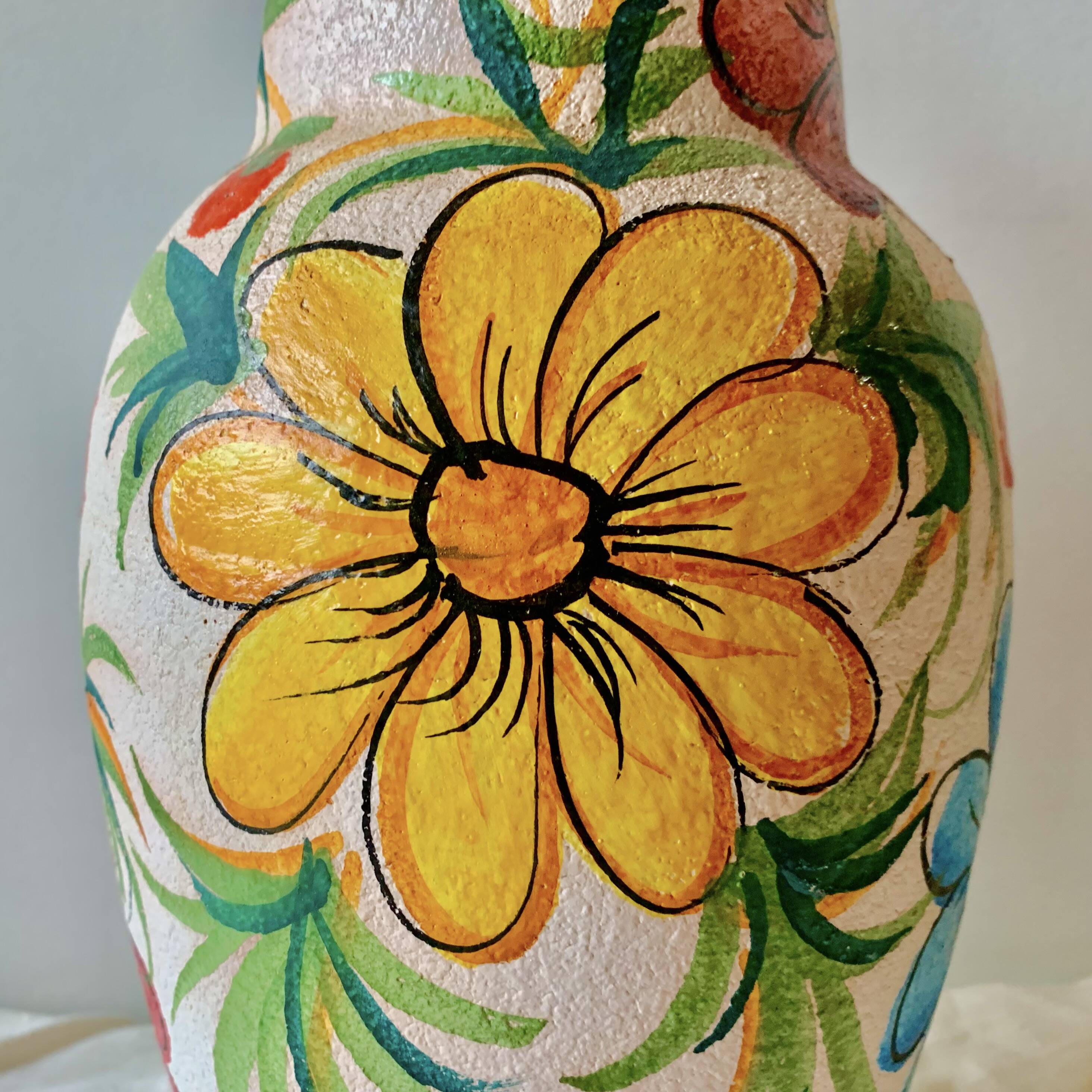 Large vintage ceramic vase - hand-painted floral decoration - Italy