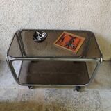 Trolley, hifi table. Smoked silver metal glass 60's