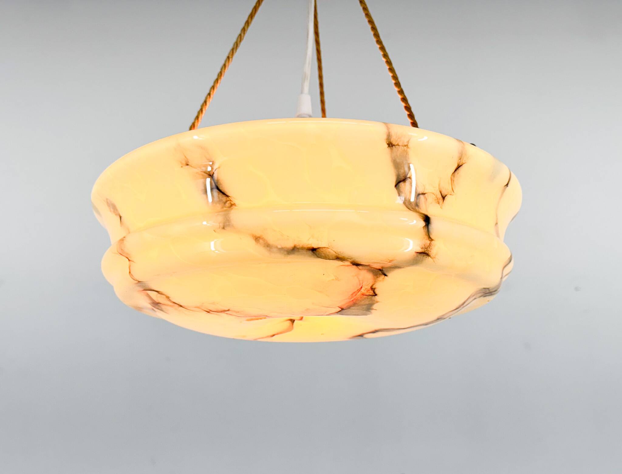 Art Deco Marble Glass Pendant Light on Original Rope