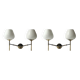 2 double wall lights in brass and white opaline glass, Arlus design 1950