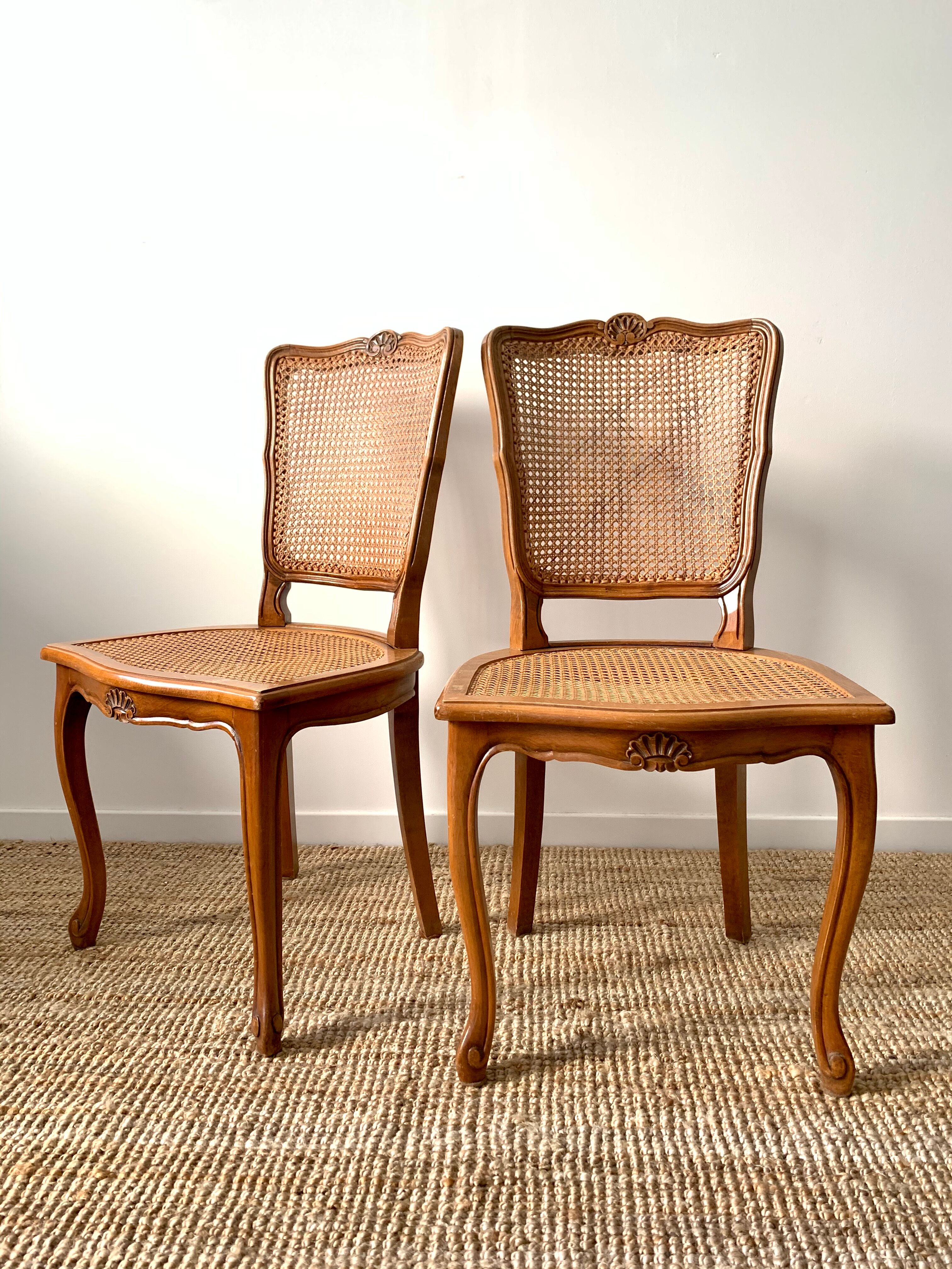 Pair of Louis XV style beech tanned chairs with shell pattern
