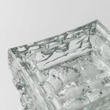 Large Vintage Murano Glass Ashtray - Transparent Glass with Ice Texture, Italian 1970s Design