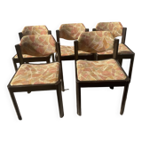 5 chaises en bois et tissu, années 60-70