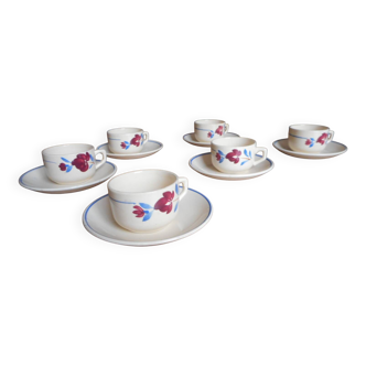 6 vintage Lunéville cups with saucers