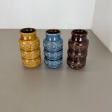 Set of Three Pottery Fat Lava Vases "Multi-Color" by Scheurich, Germany, 1970s