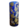 Ancien vase rouleau Legras bleu cobalt émaillé fleurs marguerites