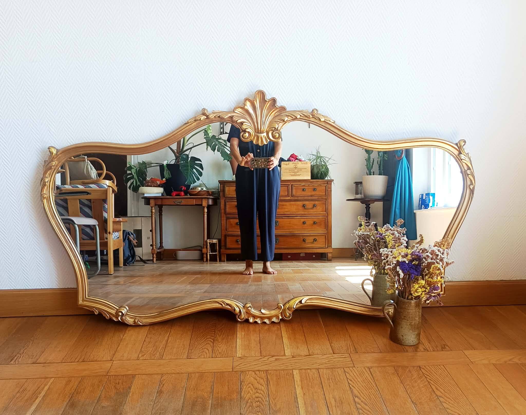 Grand miroir bois doré style Louis XV 166cm