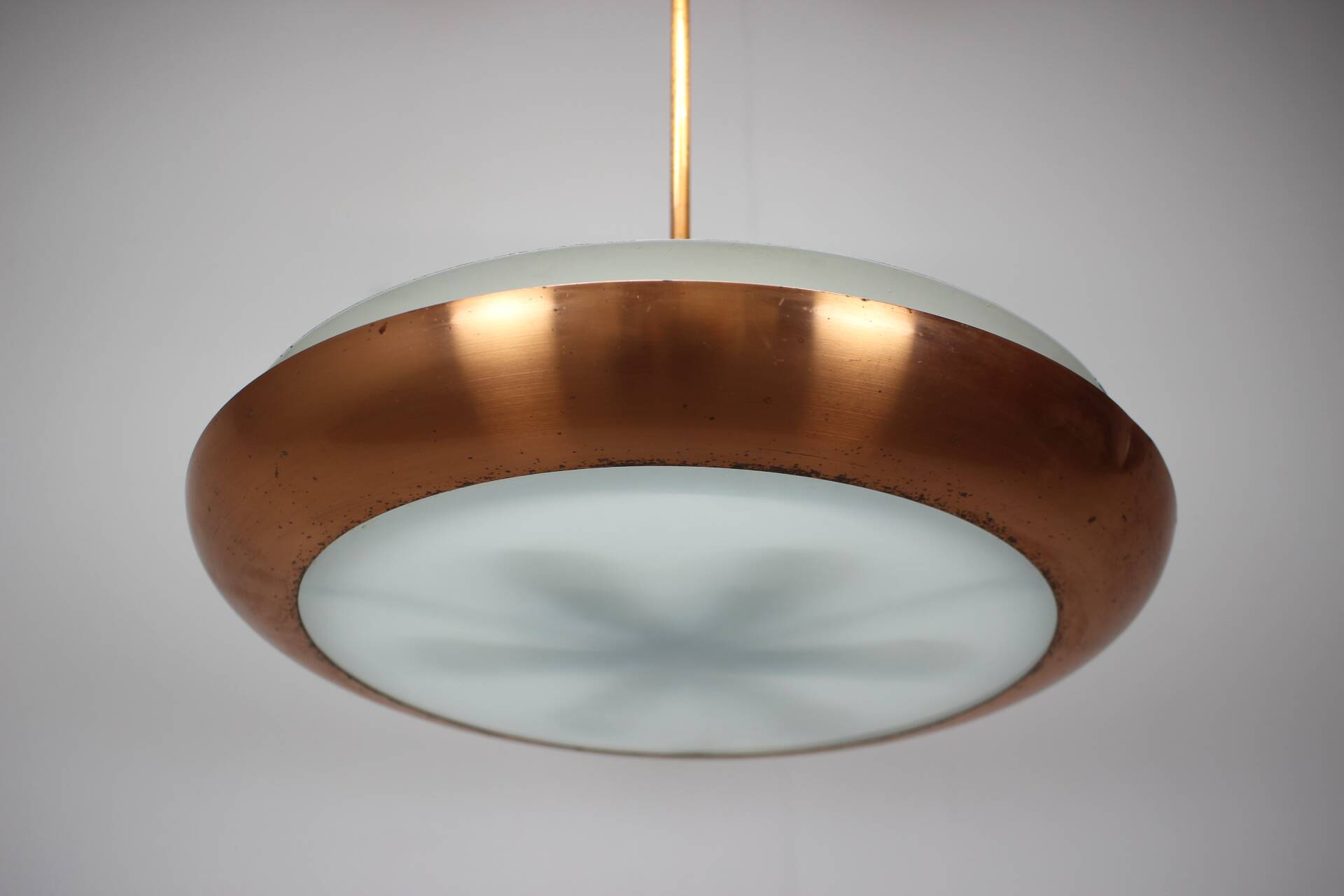 Bauhaus Copper Chandelier UFO by Josef Hurka, Czechoslovakia, 1930s