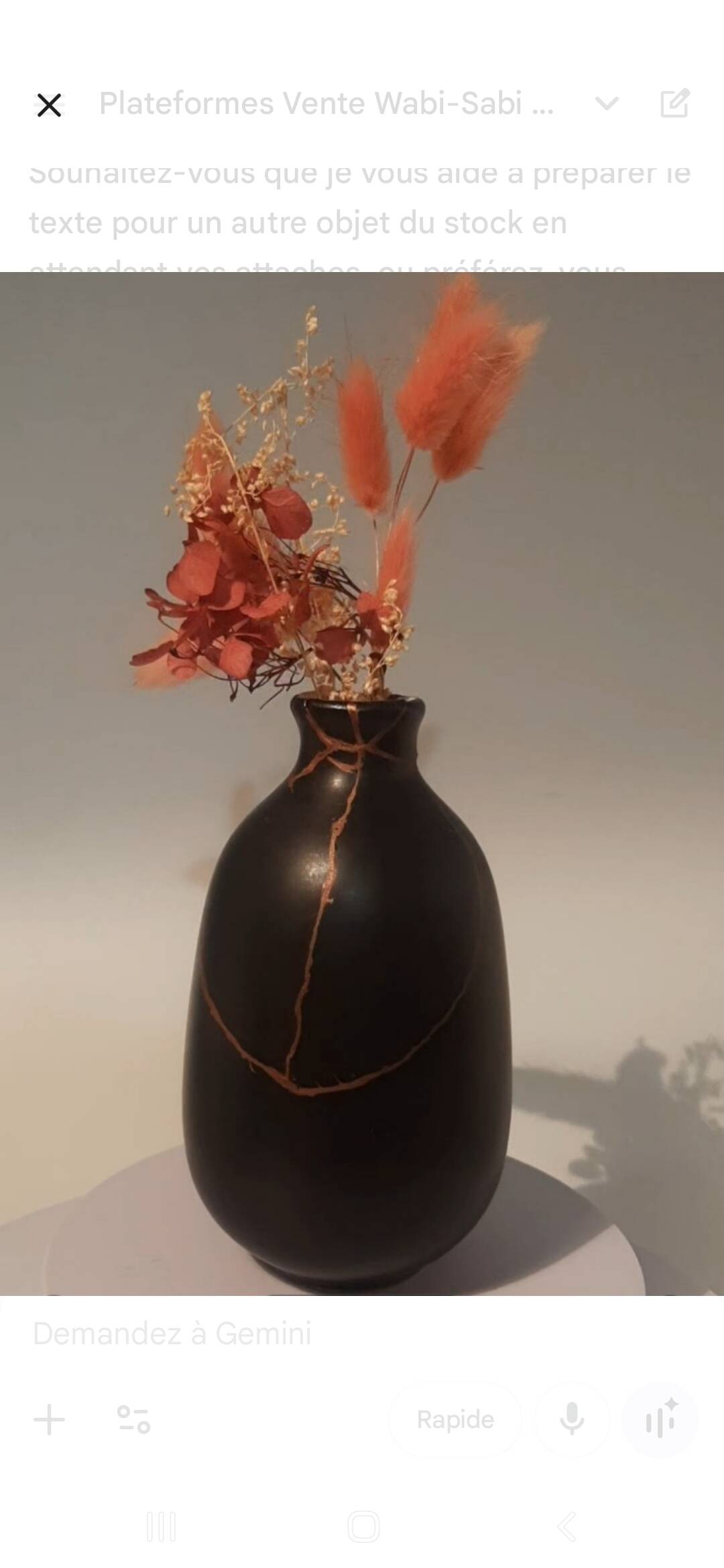 matte black soliflore vase - traditional kintsugi with copper powder - cooper