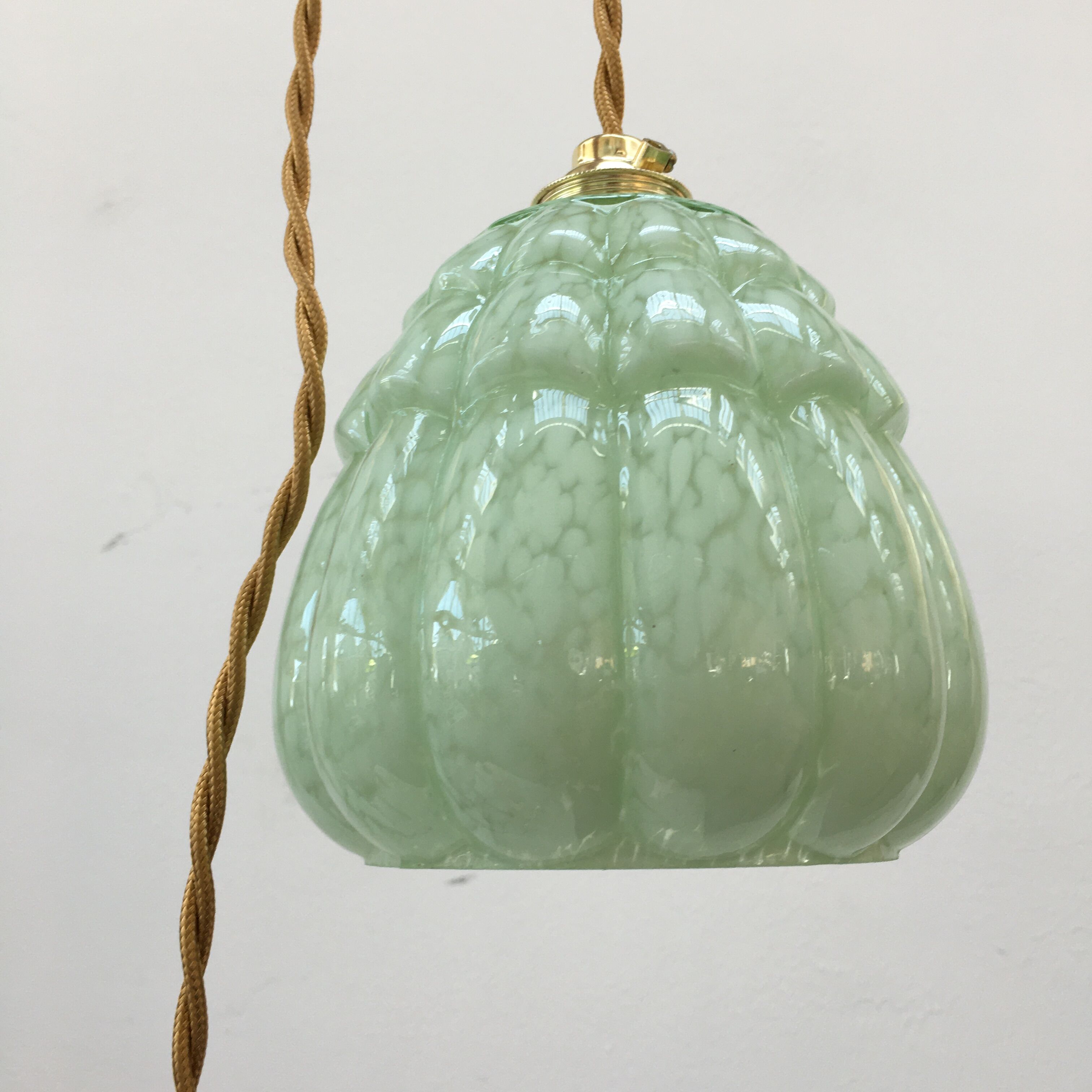 Art deco walking lamp in green clichy glass